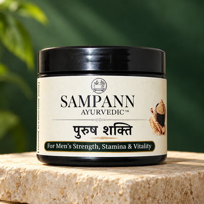 Purush Shakti jar on a limestone plinth with a forest green background